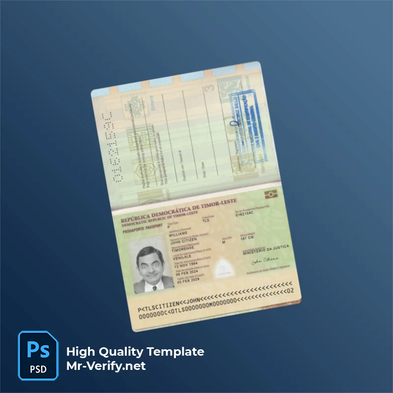 Timor Leste Passport PSD Template Version 2 (2024-present) - Design Mockup Timor Leste Passport PSD Template Version 2 (2024-present) - detailed close-up of paper texture