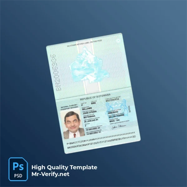Botswana Passport PSD Template Version 1 (2021-present) - high quality preview for designers