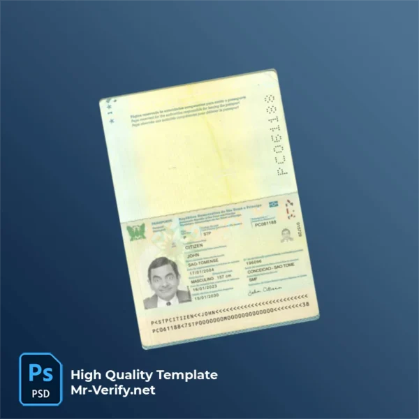 Sao Tome And Principe Passport Template Version 1 (2023-present) - photorealistic shadow details