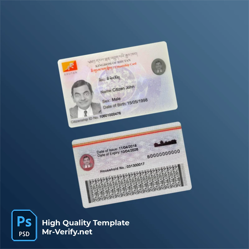 Bhutan ID Card PSD Template Version 1 (2018-present) - Print Layout Bhutan ID Card PSD Template Version 1 (2018-present) - high quality preview for designers